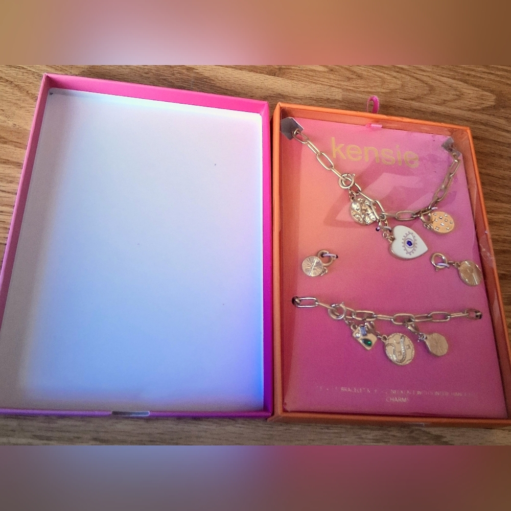 NIB Ladies Jewelry Necklace, Bracelet Interchangable Clasp Type Charms, Goldtone - Picture 4 of 6